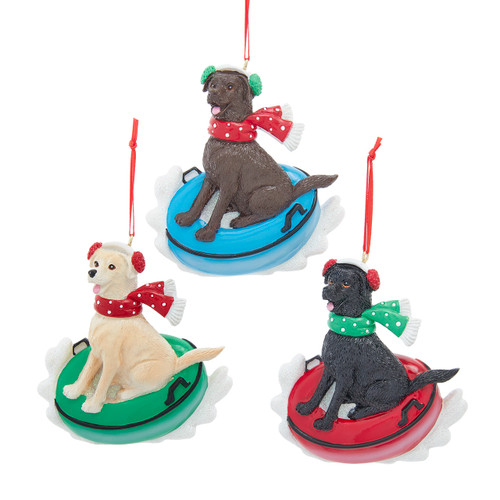 Labrador Retriever On Snow Tube Ornaments For Personalization, 3 Assorted