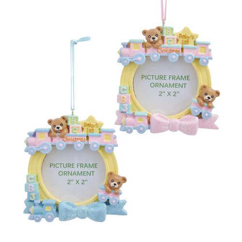 "Baby's 1st Christmas" Boy & Girl Train Picture Frame Ornaments For Personalization, 2 Assorted