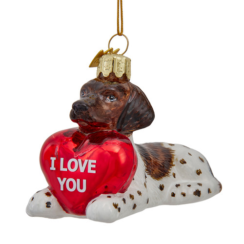 Noble Gems™ Glass German Shorthaired Pointer With "I Love You" Heart Ornament