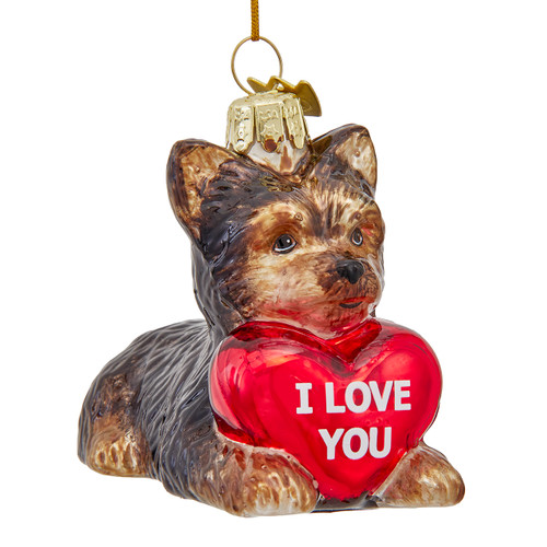 Noble Gems™ Glass Yorkie With "I Love You" Heart Ornament