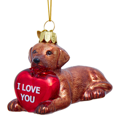 Noble Gems™ Glass Brown Labrador Retirever With "I Love You" Heart Ornament