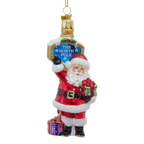Noble Gems™ Glass Santa At North Pole Ornament