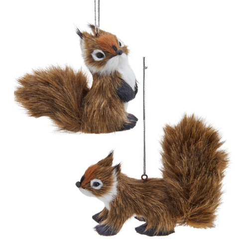 Furry Brown Squirrel Ornaments, 2 Assorted