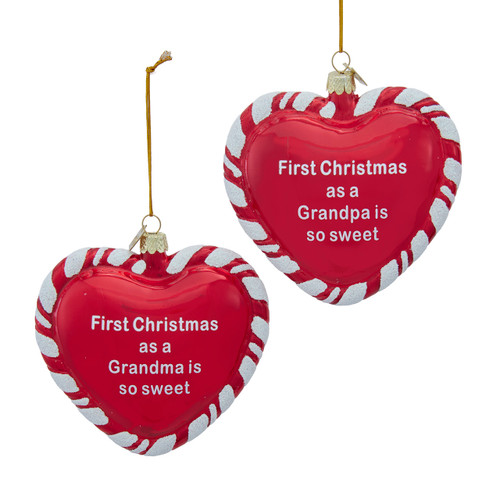 Noble Gems™ Glass Grandma & Grandpa First Christmas Heart With Sayings Ornaments, 2 Assorted
