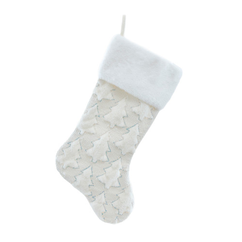 White Faux Fur With Iridescent Sequin Tree Pattern Stocking