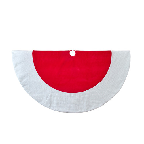 60' Red Velvet With White Sparkle Tweed Border Tree Skirt