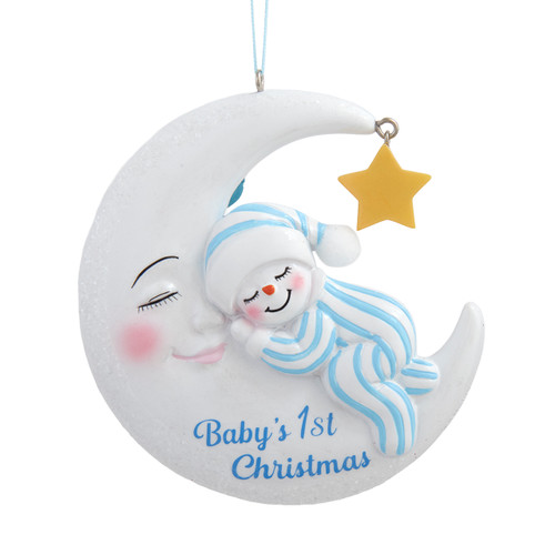 Baby's 1st Baby Boy Snowman On Moon Ornament For Personalization