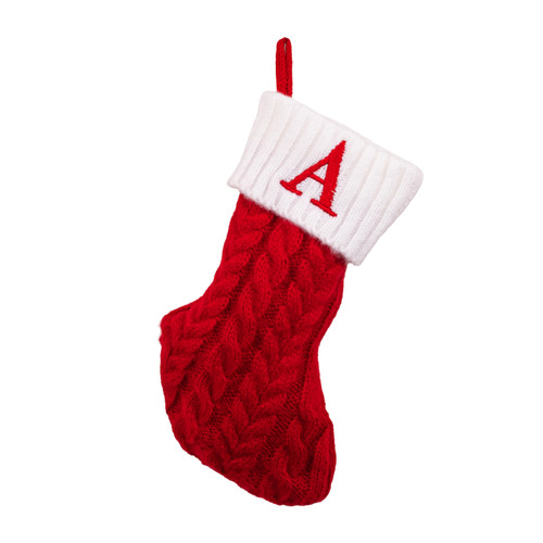 8.6" Red & White Knit Monogrammed "A" Miniature Stocking 