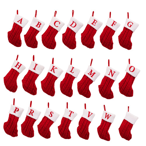 8.6" Red & White Knit Monogrammed Miniature Stockings, 22 Assorted 