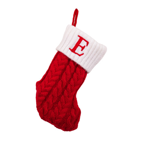 8.6" Red & White Knit Monogrammed "E" Miniature Stocking 