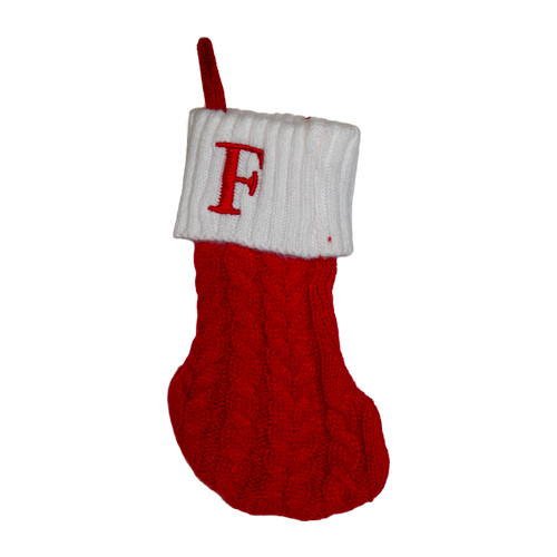 8.6" Red & White Knit Monogrammed "F" Miniature Stocking 