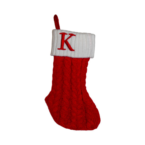 8.6" Red & White Knit Monogrammed "K" Miniature Stocking 