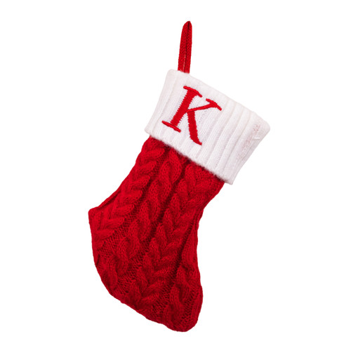8.6" Red & White Knit Monogrammed "K" Miniature Stocking 