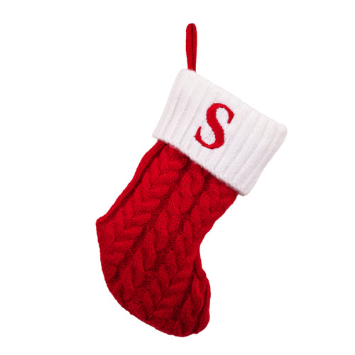 8.6" Red & White Knit Monogrammed "S" Miniature Stocking 
