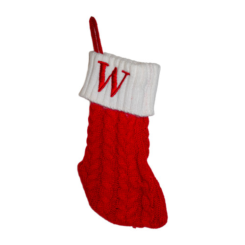 8.6" Red & White Knit Monogrammed "W" Miniature Stocking 