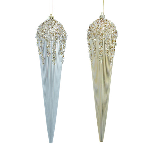 Shiny Gold & Silver Embellished Straight Line Waterdrop Ornaments, 2 Assorted