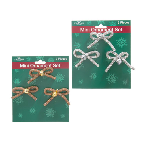 Gold & Silver Miniature Bow Ornaments, 3-Piece Set, 2 Assorted