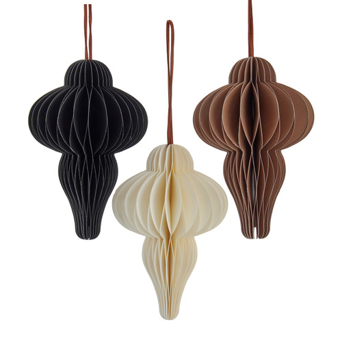 Large Black, White & Green Honeycomb Paper Ornaments Set, 3-Pieces 