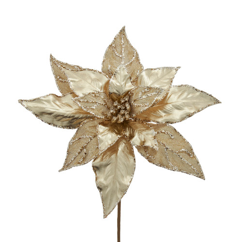 Gold With Glittered Accents Poinsettia Pick 
