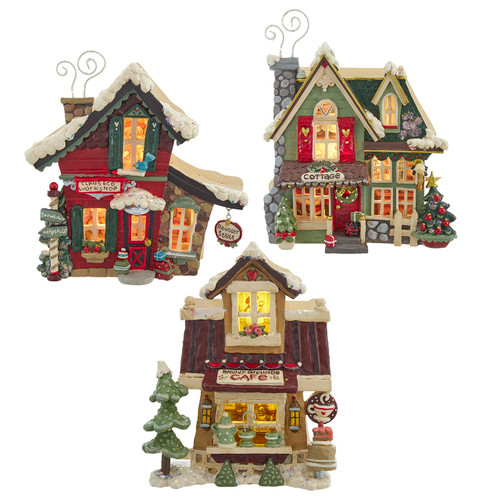 Snow Town Light Up House Table Pieces, 3 Asssorted