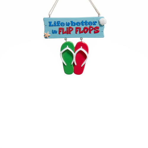 Beach Flip Flop Family Of 2 With Saying Ornaments For Personalization, 3 Assorted