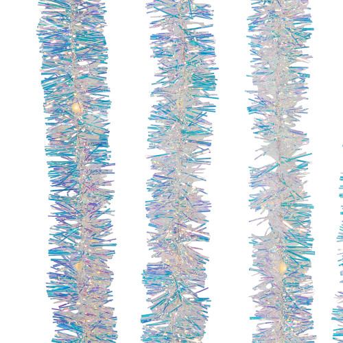 34.8' Battery Operated 100L Warm White Superbright LED Iridescent Tinsel Garland