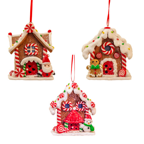 Gingerbread House With Peppermint Candy Ornaments, 3 Assorted