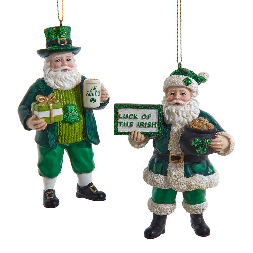 Green & White Irish Santa Ornaments, 2 Assorted