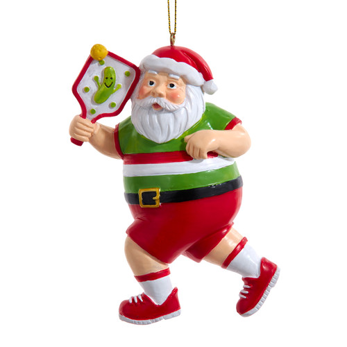 Red & Green Santa Pickleball Ornament