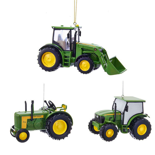 John Deere™ Green & Yellow Tractor Ornaments, 3 Assorted