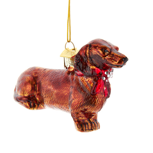 Noble Gems™  Glass Dachshund With Red Bow Ornament