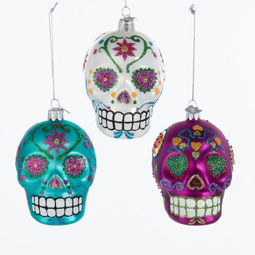 Noble Gems™ Glass Sugar Skull Ornaments Set, 3-Pieces