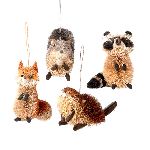 Buri Bird, Bear, Hedgehog & Otter Animal Ornaments, 4 Assorted