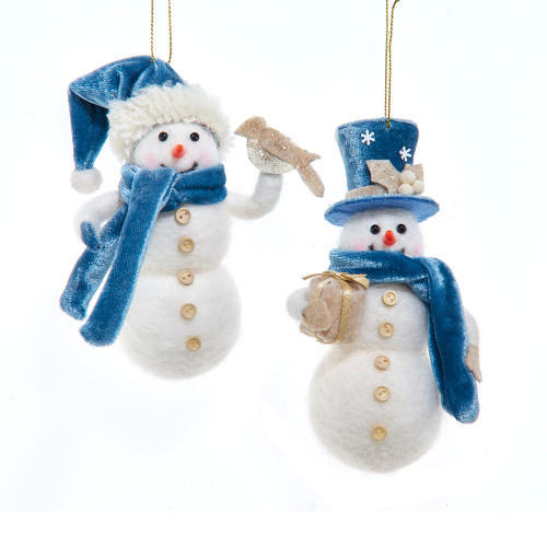 Blue & White Snowman With Scarf Ornaments, 2 Assorted