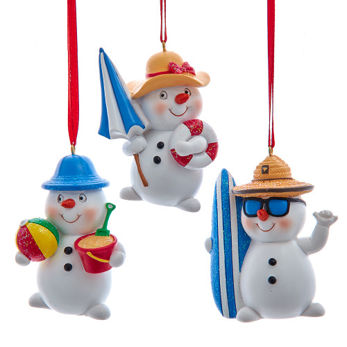 Beach Snowman With Hats Ornaments, 3 Assorted