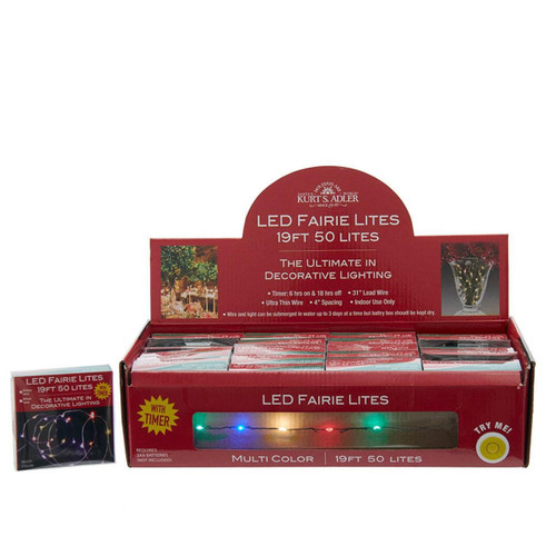 16.3' Battery Operated 50L Multicolor Fairy LED Green Wire Light Set In PDQ