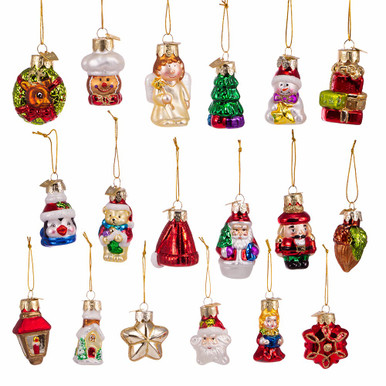 Miniature Christmas Themed Glass Ornaments, 18-Piece Box