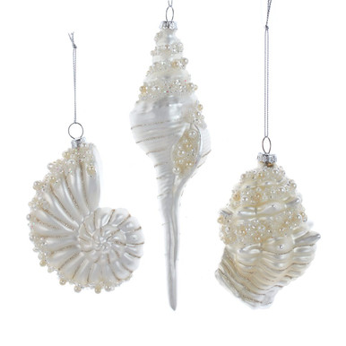 Glass White Shell Ornaments, 3 Assorted