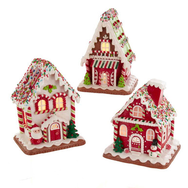 7“ Battery-Operated LED Santa Gingerbread Houses, 3 Assorted