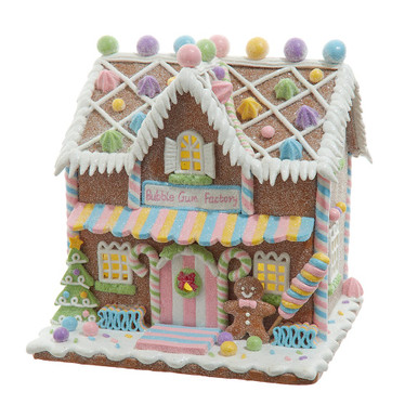 8.07“ Battery Operated LED Lighted Gingerbread Bubblegum Factory