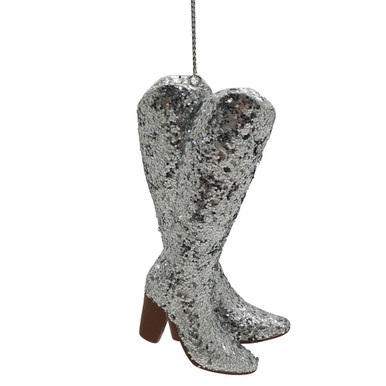 Silver Glitter Cowboy Boots Ornament