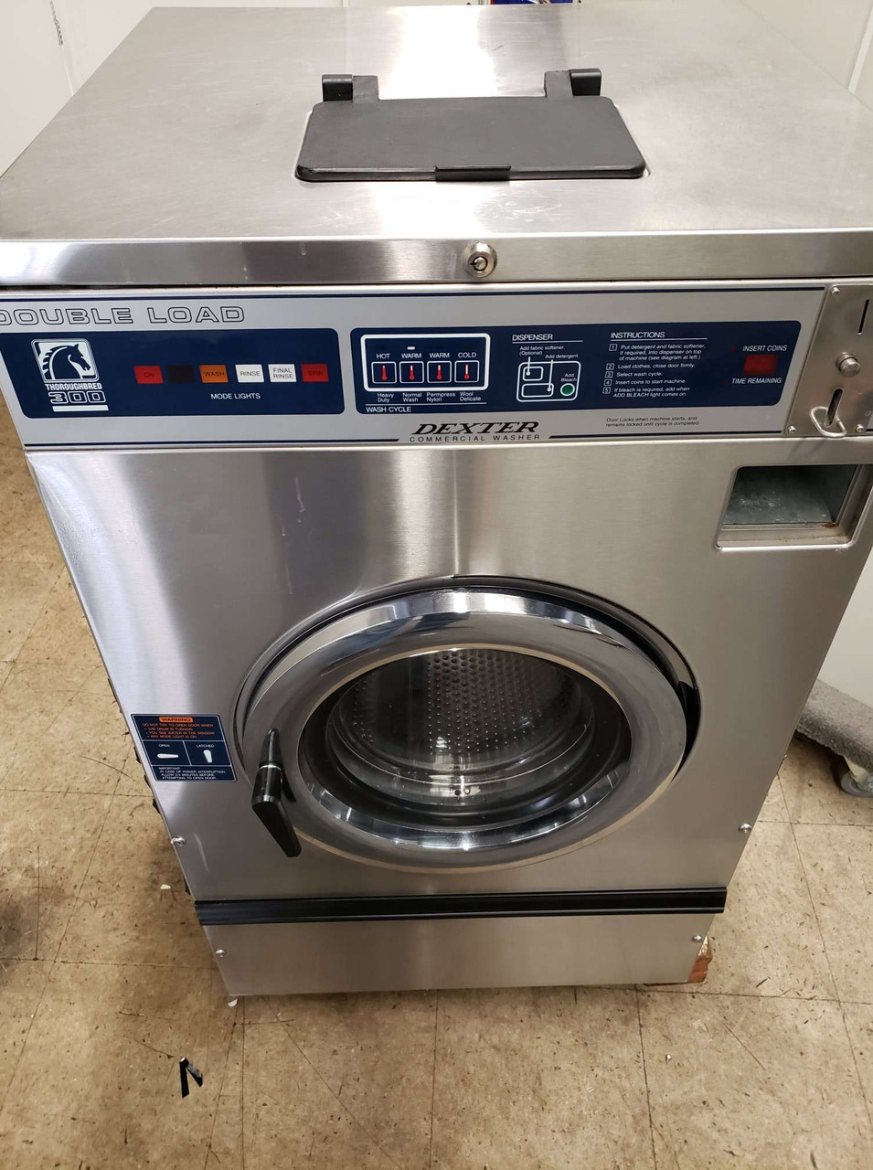 DEXTER T-300 COMMERCIAL FRONT LOAD WASHING MACHINE, 18 LBS CAPACITY MODEL:  WCN18AASS SERIAL NO: 20009000436382