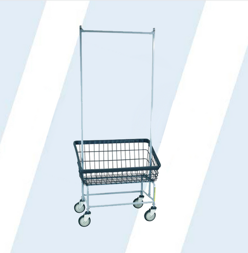 DURA-SEVEN™ LARGE FRONT LOAD WIRE LAUNDRY CART W/ DOUBLE POLE RACK [r&b id: 200S56/D7]