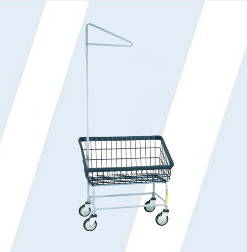 DURA-SEVEN™ LARGE FRONT LOAD WIRE LAUNDRY CART W/ SINGLE POLE RACK [r&b id: 200S91/D7]