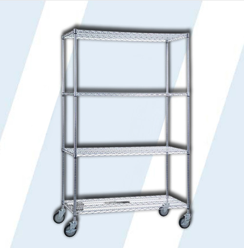 These bright and shiny chrome plated linen carts are versatile as they are practical. Our linen carts come in a variety of different sizes and shelving options. Ideal for transporting clean and soiled linen with ease.

Four sturdy 18"" x 36"" wire shelves
Shelves are adjustable in 1"" increments
Each shelf holds up to 500 lbs of evenly distributed weight
Casters are rated for a maximum total weight of 1,000 lbs per unit (250 lbs each)
Rolls easily on our quality 5"" casters - two locking
Easy to assemble without tools
Nylon and antimicrobial covers available

Dimensions: 36""L x 18""W x 78""H (w/casters)

Product Weight: 60 lbs