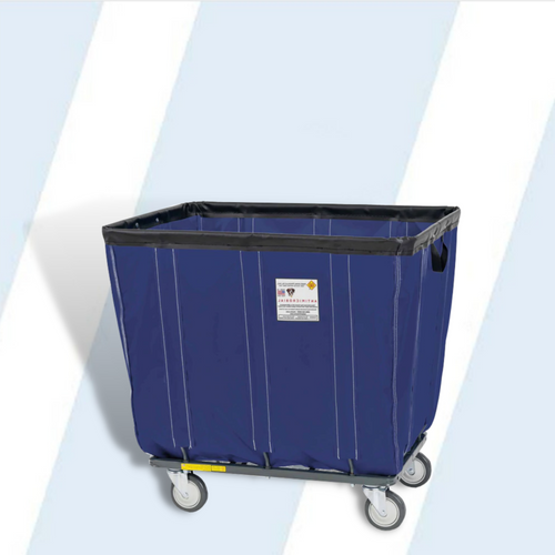 Protect your employees, customers and facility with this innovative new antimicrobial vinyl basket truck designed to combat microorganism growth. The antimicrobial top rim air cushion bumper provides 360 degree protection for walls, doors, and equipment.

Available in 6-20 bushel sizes

A vinyl basket truck with a complete soft air cushion bumper pays for itself in no time by reducing damage to walls and equipment
Antimicrobial 18 oz vinyl liner is flame retardant (NFPA-701) and is mold, mildew, UV and tear resistant
Ships fully assembled and ready to use
Nests for easy shipping and storage
Smooth finish for easy cleaning
Fully sewn to framework (not just riveted) provides longer life
Powder coated gray steel tubular base and frame - the only truck made with all-welded, square, heavy gauge steel tubular base
Industrial grade 3" non-marking casters with polyurethane tires come standard
Upgrade to 4" casters at an additional cost
Bumper is not flame retardant

Dimensions: 36.5" L x 25" W x 30.5" H - Height is based on 3" Casters

Product Weight: 40 lbs

Recommended Weight Capacity: 300 lbs

Total Caster Rating: 600 lbs

VINYL TRUCK COLOR OPTIONS
RED, NAVY, GRAY, YELLOW