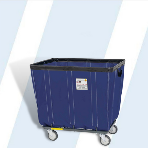 Protect your employees, customers and facility with this innovative new antimicrobial vinyl basket truck designed to combat microorganism growth. The antimicrobial top rim air cushion bumper provides 360 degree protection for walls, doors, and equipment.

Available in 6-20 bushel sizes

A vinyl basket truck with a complete soft air cushion bumper pays for itself in no time by reducing damage to walls and equipment
Antimicrobial 18 oz vinyl liner is flame retardant (NFPA-701) and is mold, mildew, UV and tear resistant
Ships fully assembled and ready to use
Nests for easy shipping and storage
Smooth finish for easy cleaning
Fully sewn to framework (not just riveted) provides longer life
Powder coated gray steel tubular base and frame - the only truck made with all-welded, square, heavy gauge steel tubular base
Comes standard with our patented 5" Clean Wheel System™ casters
Upgrade to 6" casters at an additional cost. Semi and fully pneumatic available by calling
Bumper is not flame retardant

Dimensions: 46"L x 33.5"W x 39.25"H - Height is based on 5" Casters

Product Weight: 64 lbs

Recommended Weight Capacity: 550 lbs

Total Caster Rating: 800 lbs

VINYL TRUCK COLOR OPTIONS
RED, NAVY, GRAY, YELLOW
