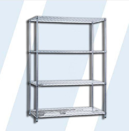 These bright and shiny chrome plated shelving units are as versatile as they are practical. Our shelving units come in a variety of different sizes and shelving options. Ideal for your kitchen, office, garage, and more.

Four sturdy 18" x 48" wire shelves
Shelves are adjustable in 1" increments
Each shelf holds up to 500 lbs of evenly distributed weight
Easy to assemble without tools
Leveling feet included
Nylon and antimicrobial covers available

Weight Capacity: 2,000 lbs
Dimensions: 48" L x 18" W x 72" H
Product Weight: 62 lbs