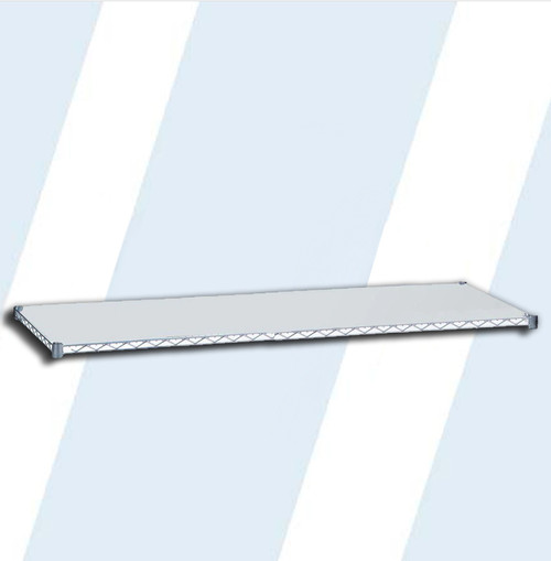 This 24" x 36" replacement solid bottom wire shelf is for wire shelving units and wire linen carts.

Chrome plated
Full shelf length center support for outstanding strength
Each shelf can hold up to 500 lbs
Shelves are adjustable in 1" increments to suit all of your storage needs

Product Weight: 20 lbs