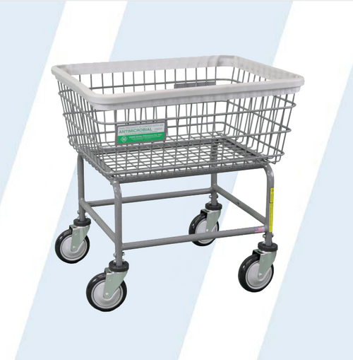 Our wire laundry carts have been the standard of the industry for over 70 years. They are used in the majority of America's coin laundries as well as on-premise and commercial laundries. They are used internationally in over 20 countries and are built for years of trouble free service.

Our Standard Laundry Cart with an Antimicrobial finish
Antimicrobial finish inhibits the growth of bacteria and fungi
Bases are built with fully welded 7/8" heavy steel tubing and are guaranteed for life against breakage
Casters feature our patented 5" Clean Wheel System™ with non-marking polyurethane tires. They reduce debris pick up in hubs. The ball bearing design gives years of trouble-free service
New bearing raceway guards shield top caster bearings from dirt and chemicals
New larger, softer non-marking bumpers help protect equipment and walls from damage

Dimensions: 26.5"L x 22"W x 11"D x 27"H
Product Weight: 29 lbs
Bushel Capacity: 2.50

ANTIMICROBIAL BASKET COLOR OPTIONS
ANTIMICROBIAL GRAY, STANDARD FINISH

ANTIMICROBIAL BASE/RACK COLOR OPTIONS
ANTIMICROBIAL GRAY, STANDARD FINISH